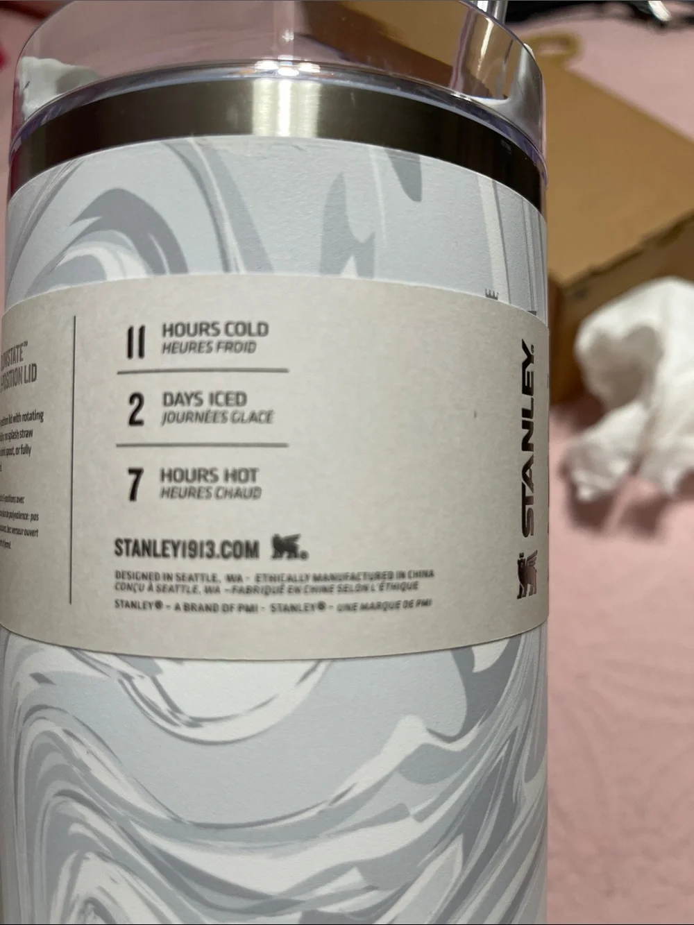 Stanley White & Light Gray Marble Quench Tumbler with Handle - Picture 3 of 5
